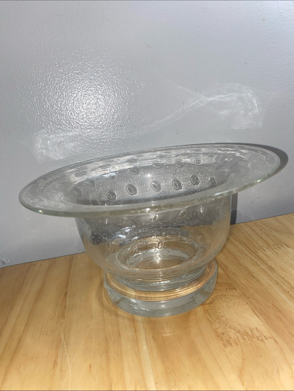 Handblown Bullicante controlled bubble glass pedestal bowl.